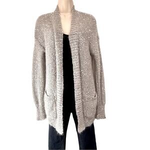 Express Light Gray Longer Length Sweater Wool Blend Sequins Throughout